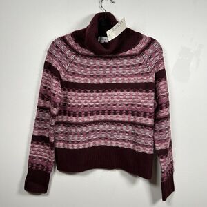 NWT Evereve Petra Fair Isle Nordic Turtleneck Sweater Purple Women's Size XS